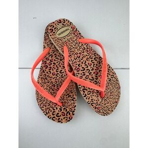 Havaianas Leopard Print Flip Flops Orange Thong Sandals Size US 6 EUR 37‎ 38